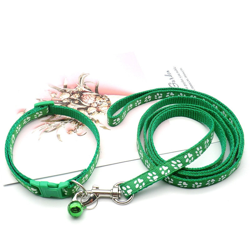 Cute Paw Print Pet Traction Rope and Collar Set