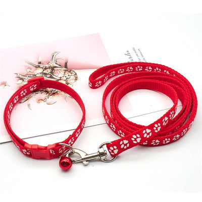 Cute Paw Print Pet Traction Rope and Collar Set