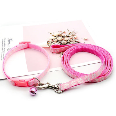 Cute Paw Print Pet Traction Rope and Collar Set